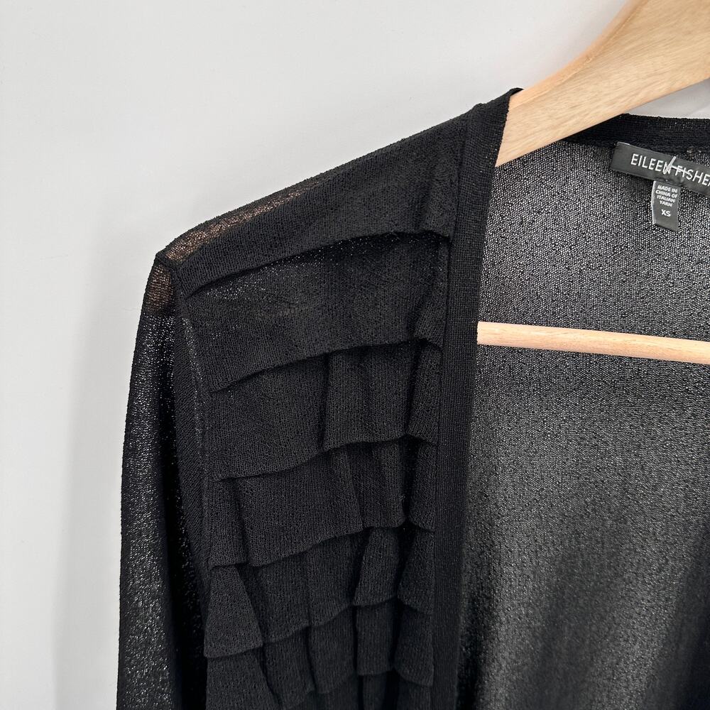 EILEEN FISHER Black Lightweight Open Front Long Cardigan // XS - Picture 3 of 8